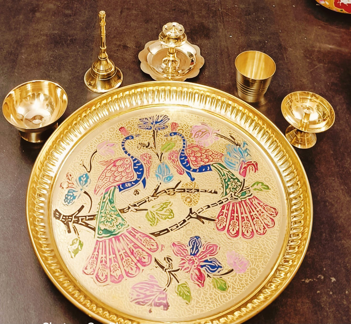 Pure brass puja thali set of 6 pc