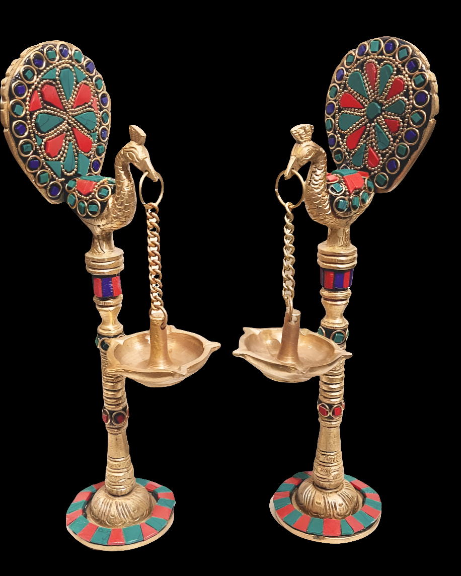 Brass fancy Peacock Deepak pair