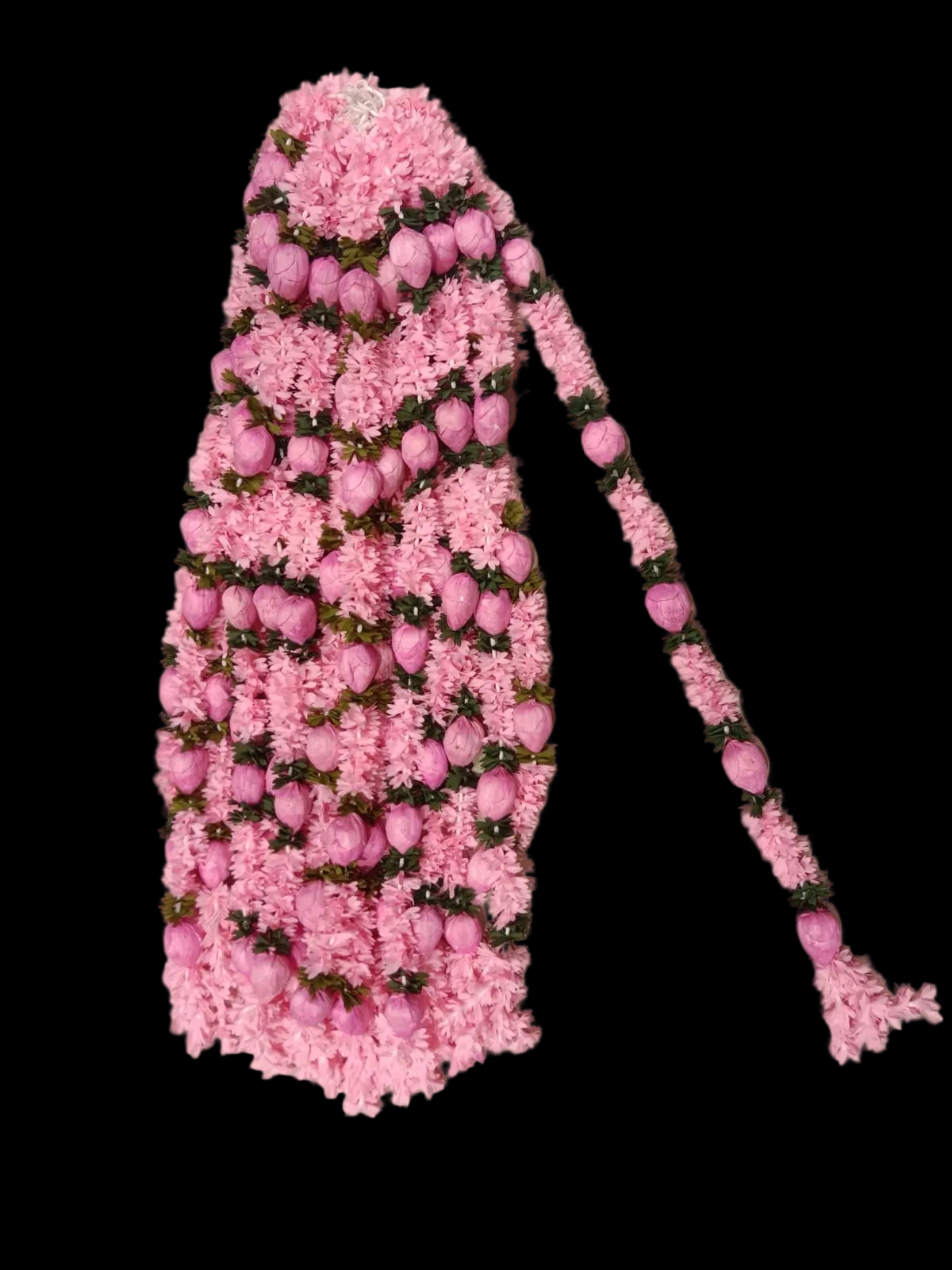 Baby pink gajra with lotus bud flower hanging
