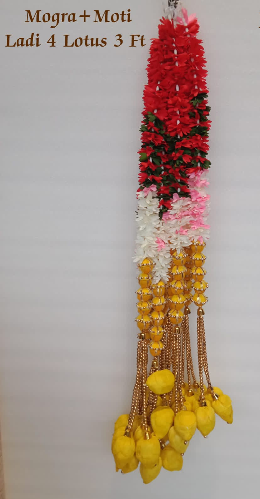 Colorful Gajra hanging with pearl and yellow lotus tessel 3ft