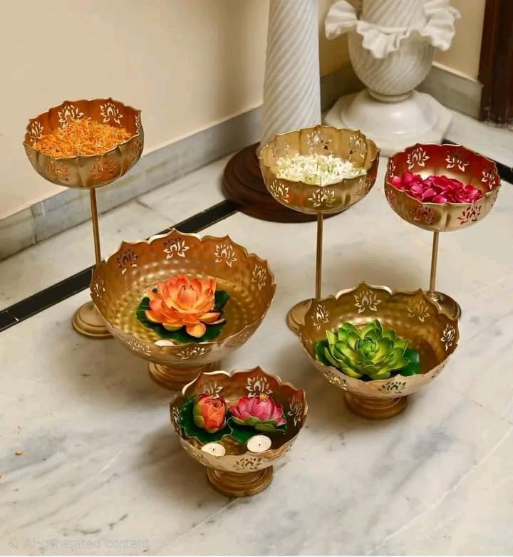 Lotus Cut Urli Bowl with Lamps( set of 6)