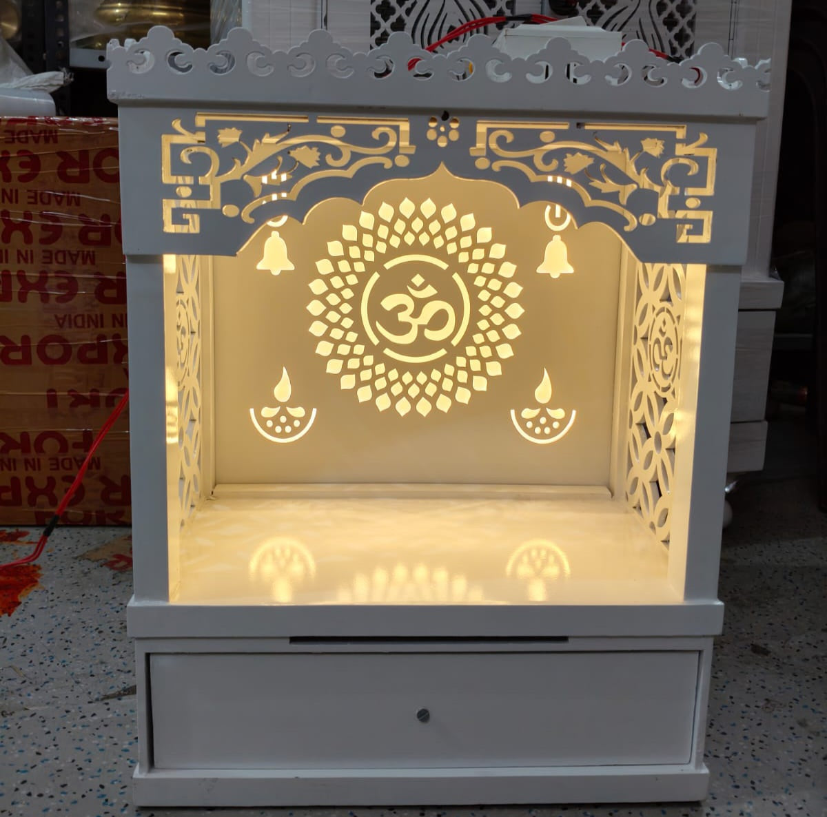White wooden Temple/Alter with drawer and LED lights