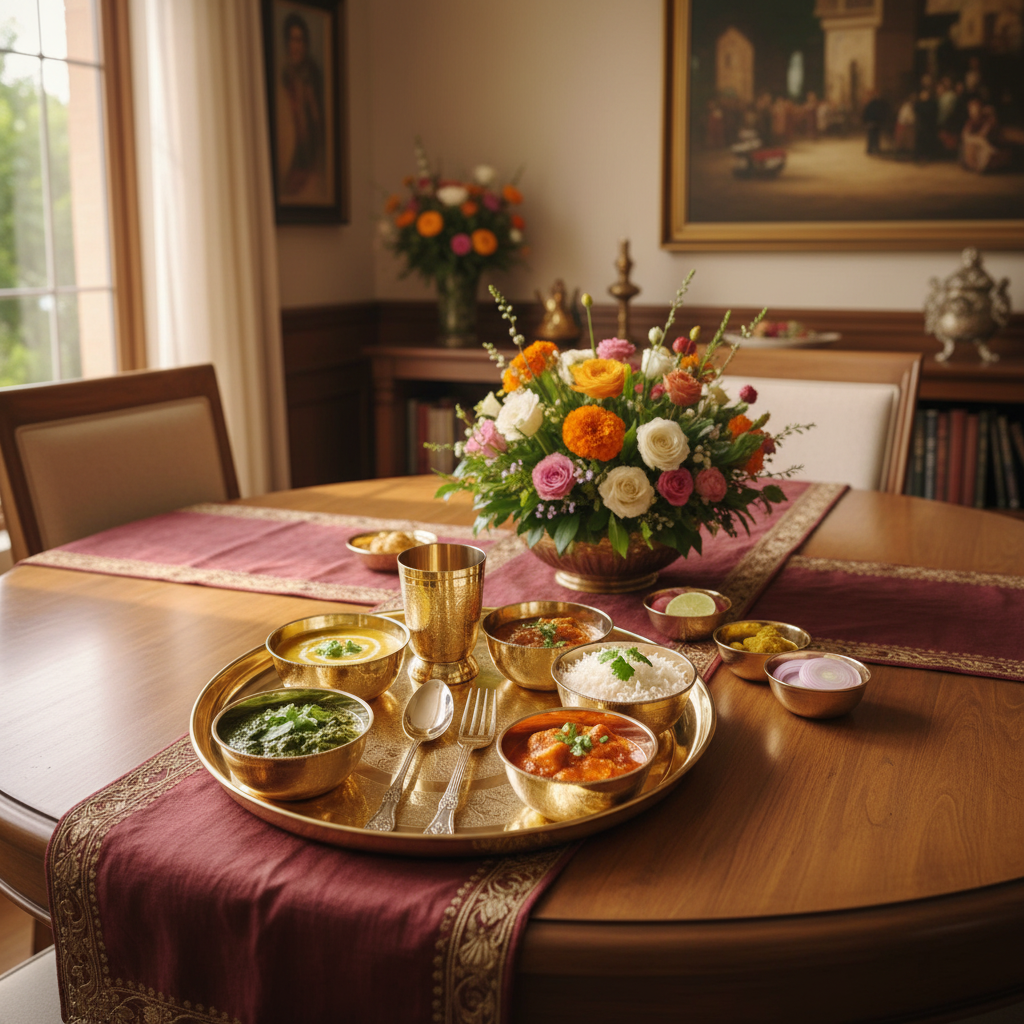 Pure Brass engraved flower design Dinner Set: 8-piece