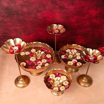 Taj Iron Urli Bowl Set: Floating Diya Candle Stands, Diwali Decor (6 PCS)