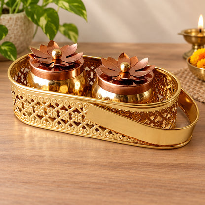 Golden Decorative Metal Basket with 2 jars Gift set