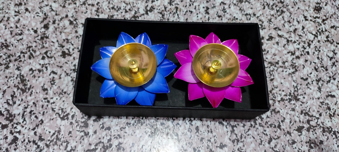 Colorful lotus diya set of 2