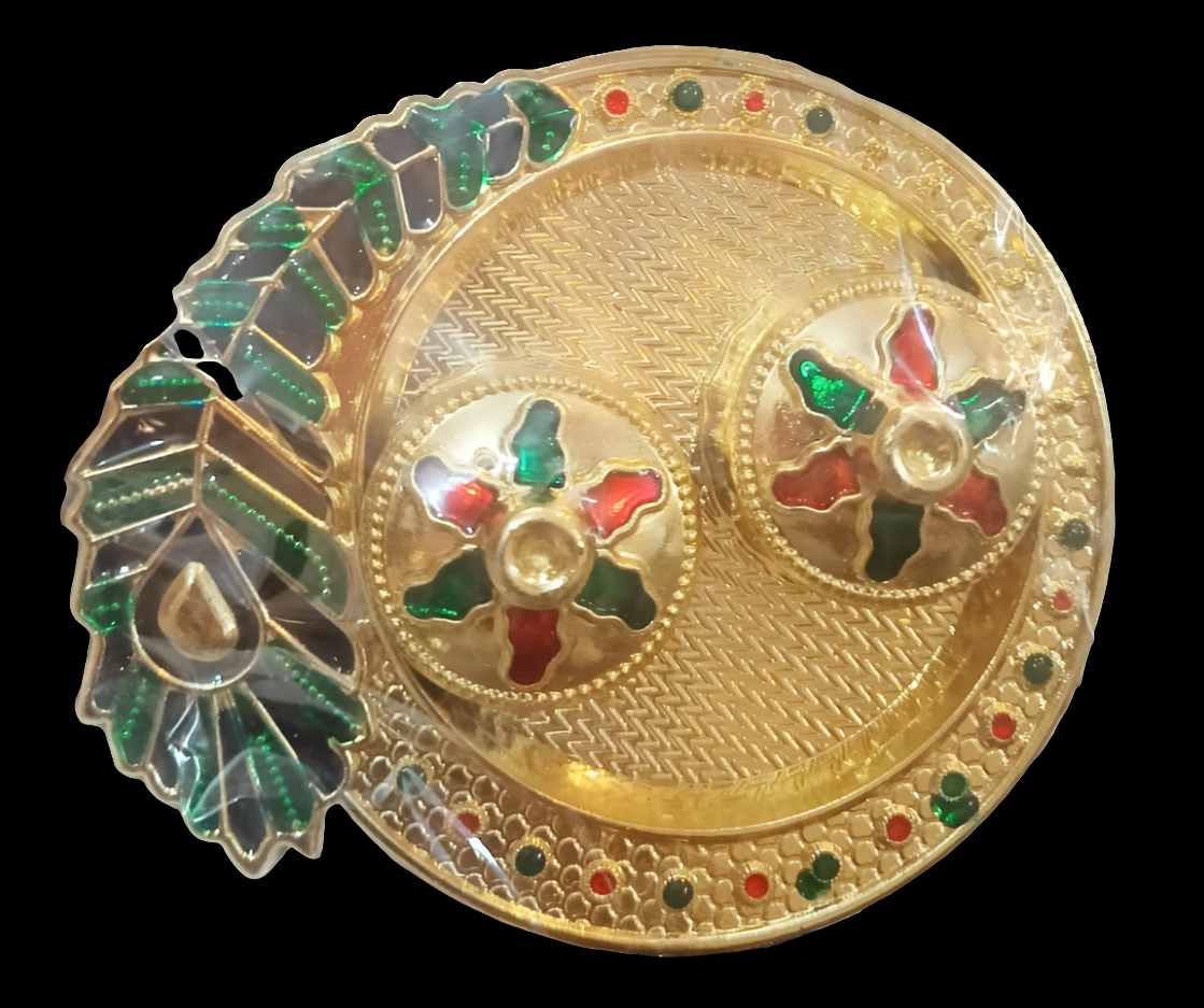 Haldi kumkum plates peacock leaf design