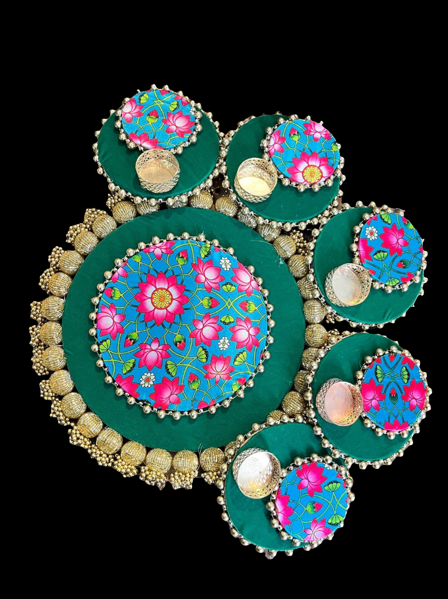 Pichwai Floor T-Light Mats | Rangoli Set for Festival| Center Table Reversible Mats | Home, Entry Door Decor | Pooja Decor