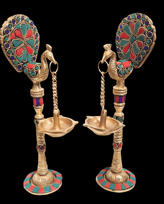 Brass fancy Peacock Deepak pair