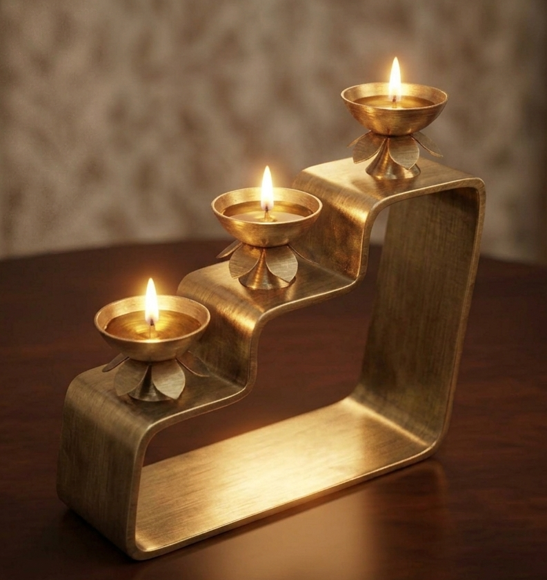 Tiered brass oil lamp holders in  4, 5, and 7-step,