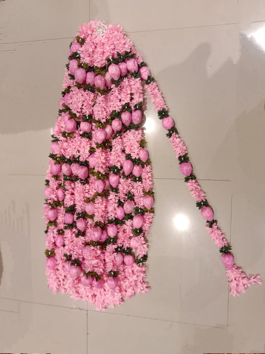 Baby pink gajra with lotus bud flower hanging