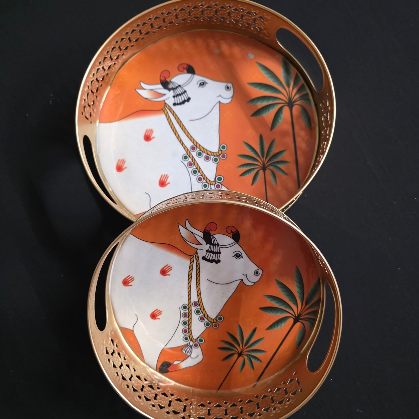 Pichwai print serving tray set of 2