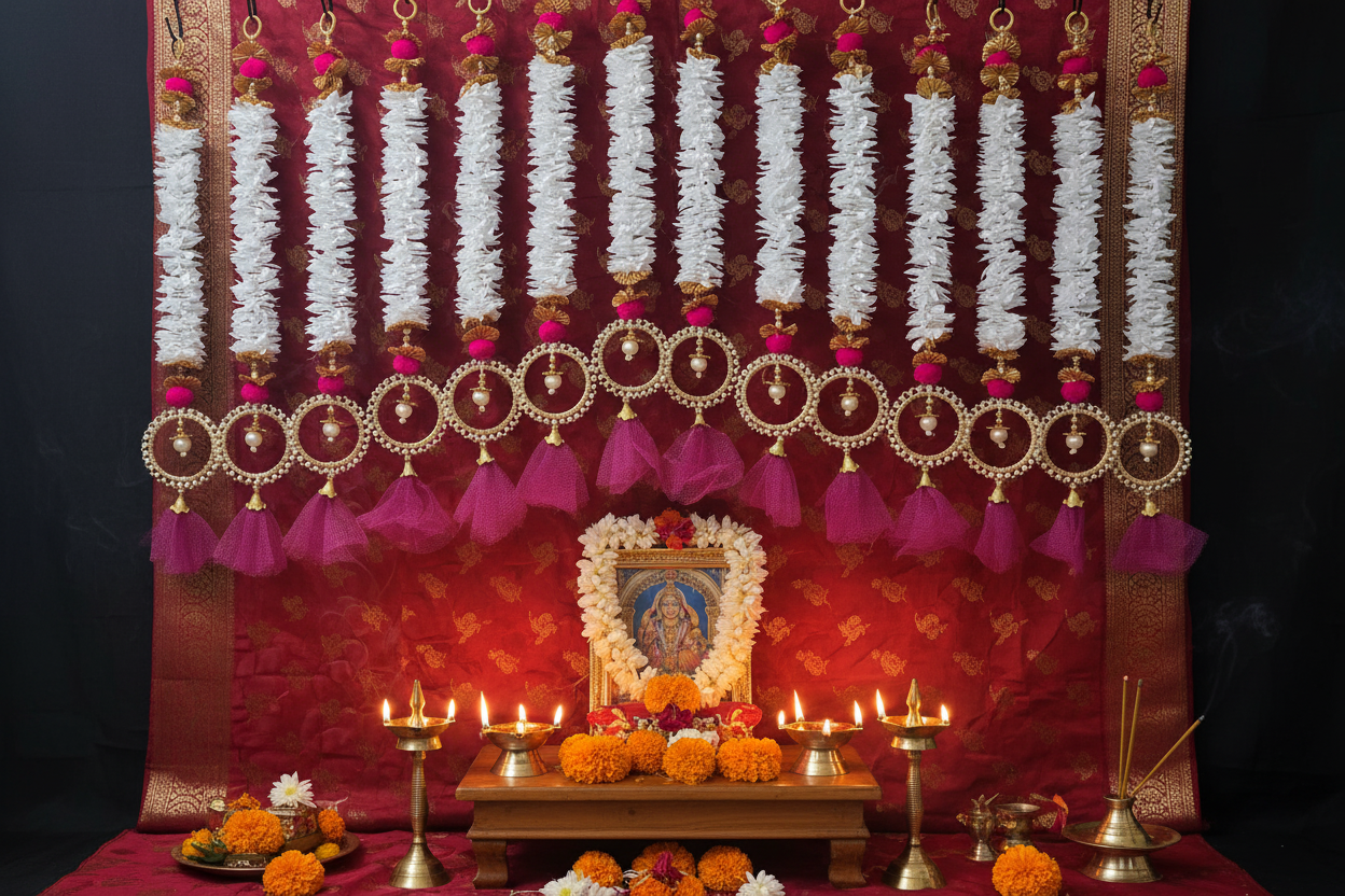 Artificial Mogra Latkans with pompom and gotta Patti- decor for stairs or wall