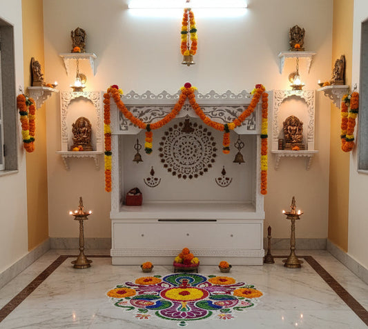 White wooden Temple/Alter with drawer and LED lights