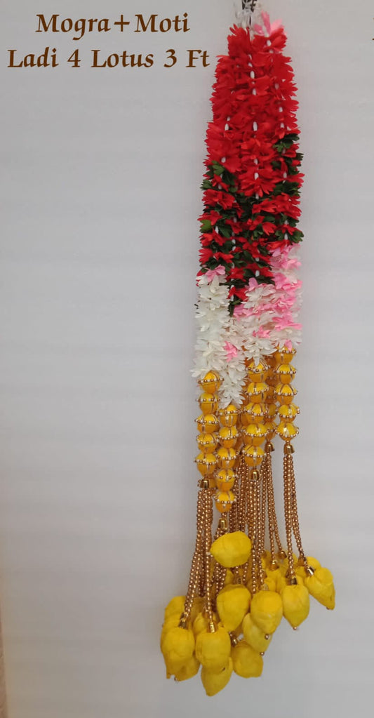 Colorful Gajra hanging with pearl and yellow lotus tessel 3ft