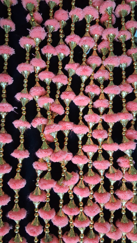 Pom pom.hanging with golden beads 6.5ft