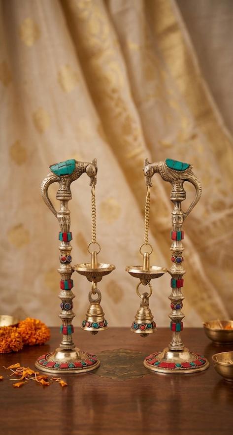 Brass fancy Peacock Deepak pair