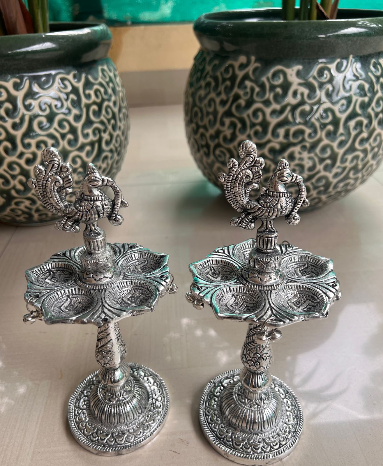 German Silver - Dancing Ganesha lamp/ Wedding favor set of 2