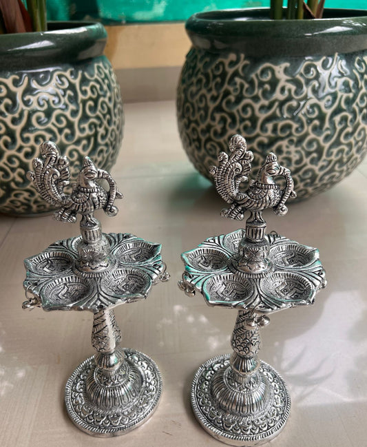 German Silver - Dancing Ganesha lamp/ Wedding favor set of 2