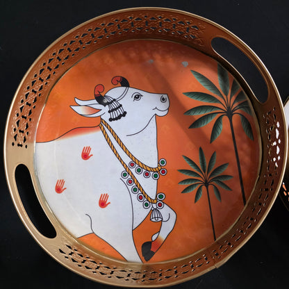 Pichwai print serving tray set of 2