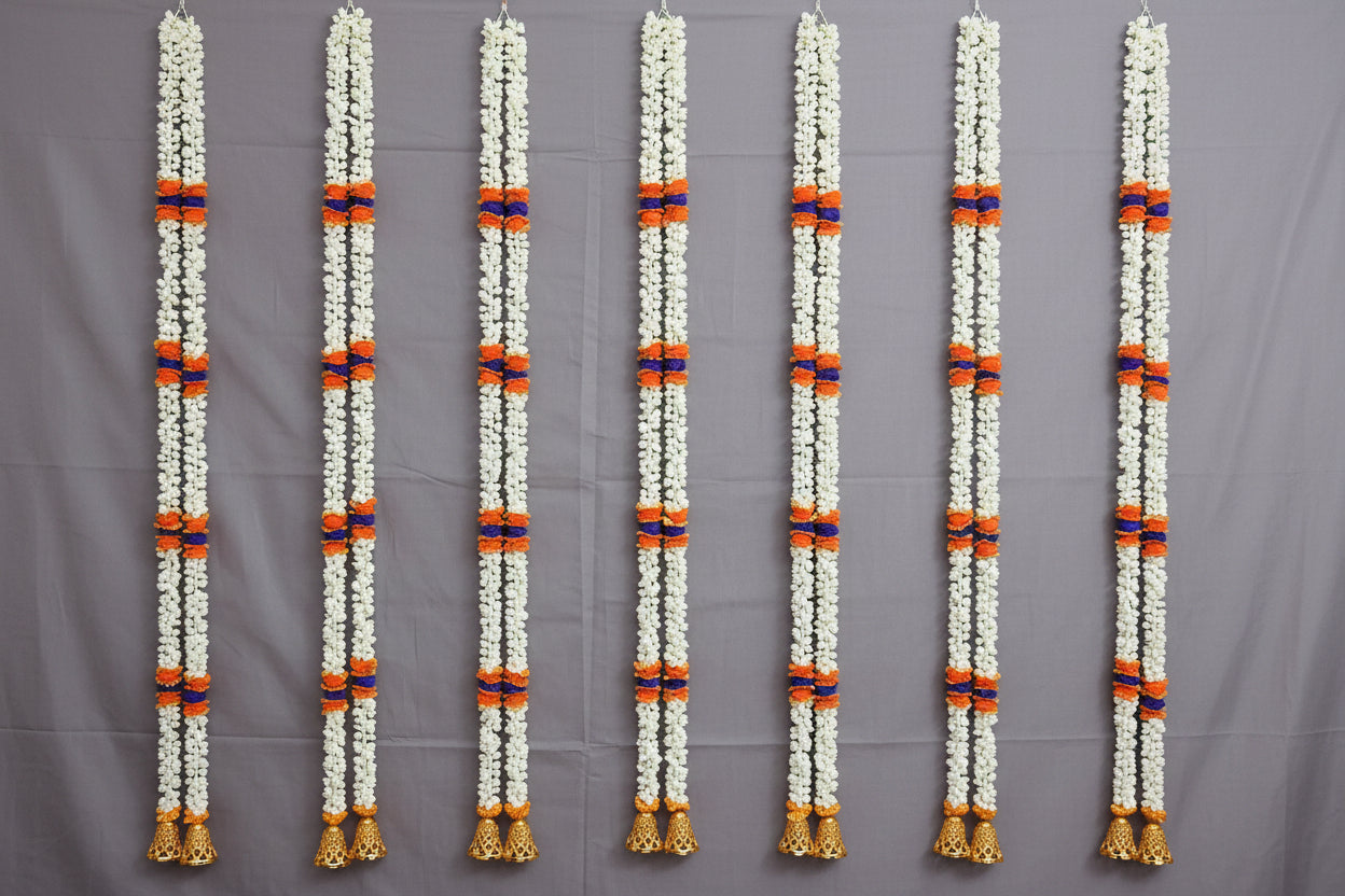 6 ft Mogra hanging with pom-pom and golden bell(pair)