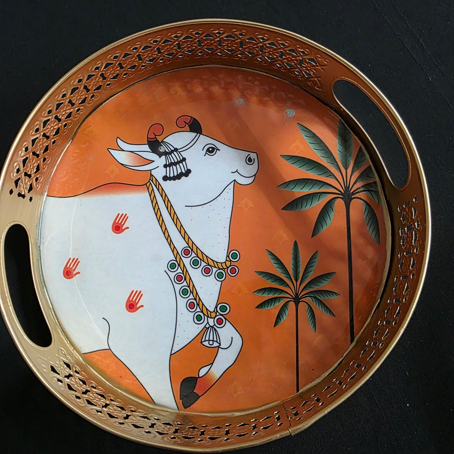 Pichwai print serving tray set of 2