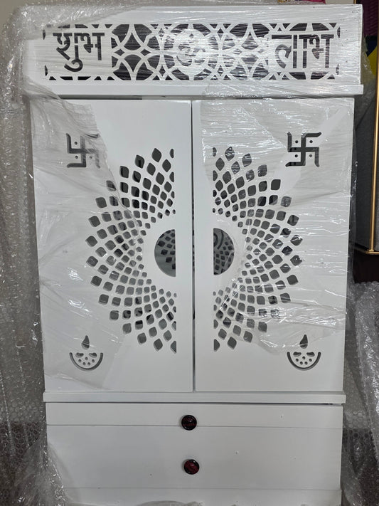 White wooden temple with drawer and lights