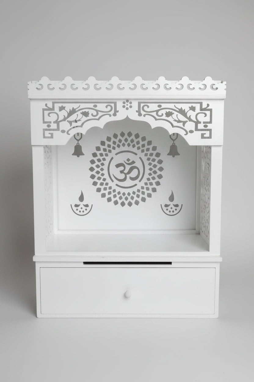 White wooden Temple with drawer and LED lights (15*10*18)