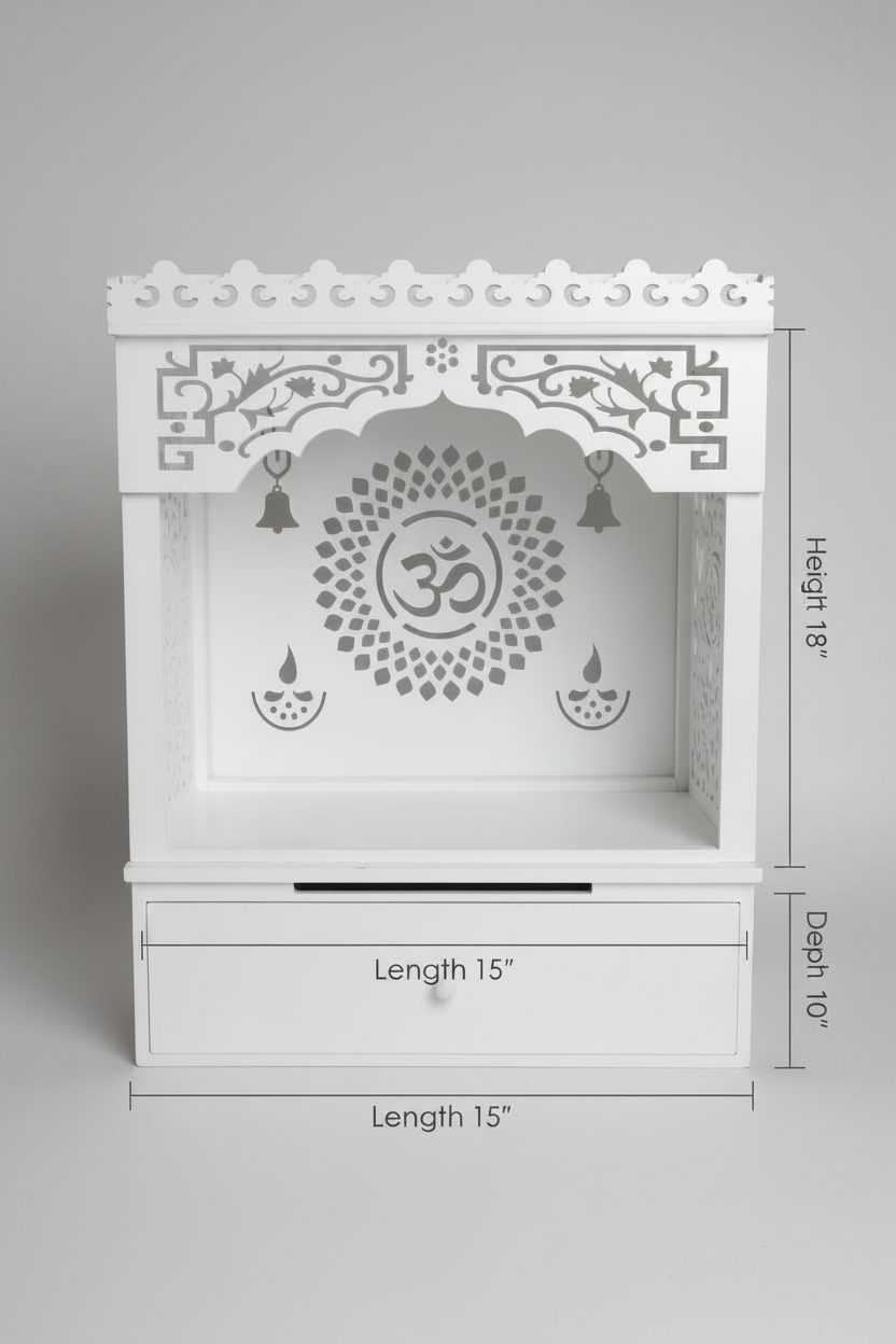 White wooden Temple with drawer and LED lights (15*10*18)