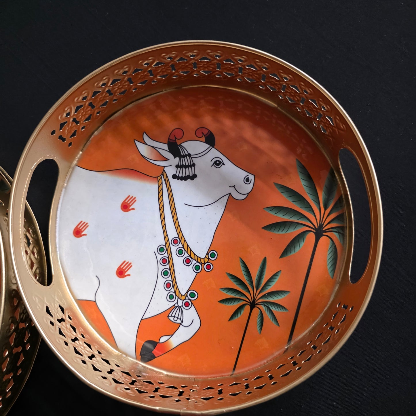 Pichwai print serving tray set of 2