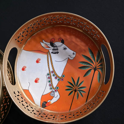 Pichwai print serving tray set of 2