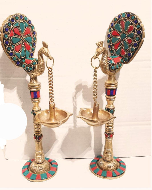 Brass fancy Peacock Deepak pair