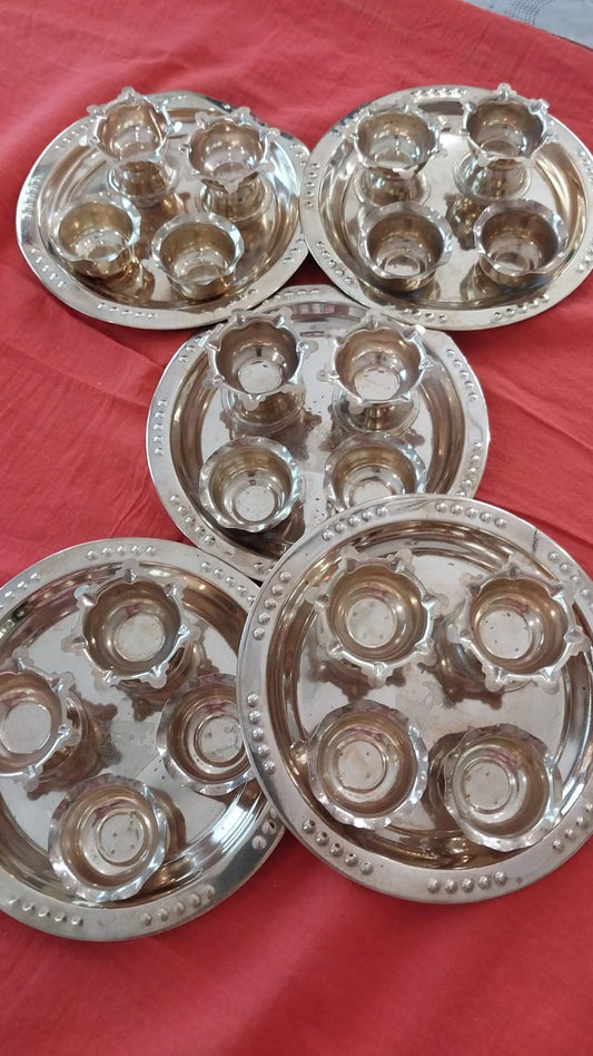 Brass puja plate with Diya and bowl