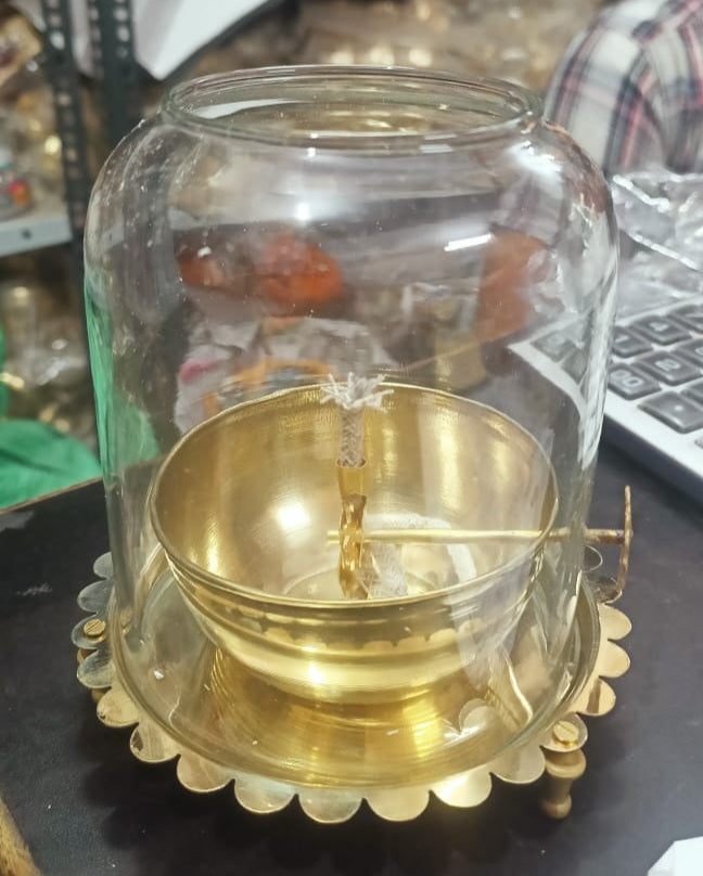 Akhand Diya with glass cover and adjustable wick